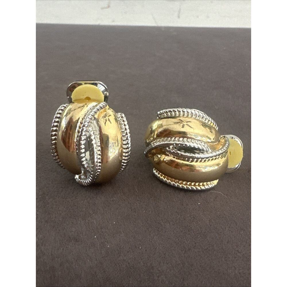 Designer Inspired Two Tone Gold Silver Clip On Earrings